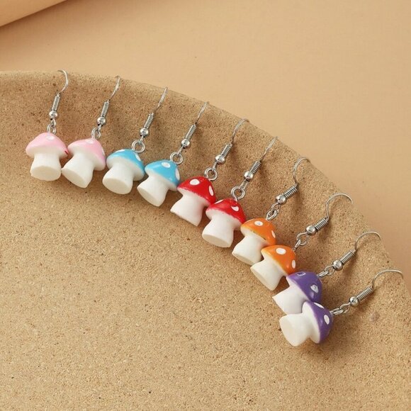 NEW 5 pairs of mushroom earrings, mushroom dangle earrings, stocking stuffer - Picture 3 of 3